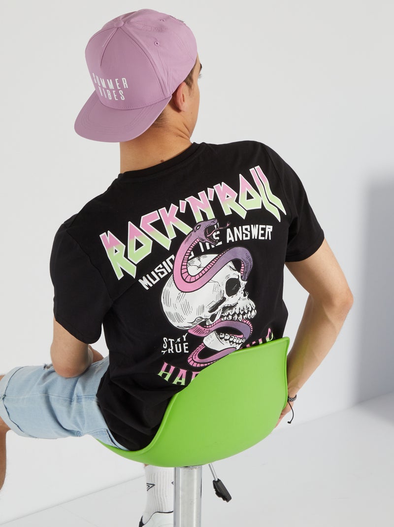 T-shirt 'Rock'n'roll' in jersey Nero - Kiabi