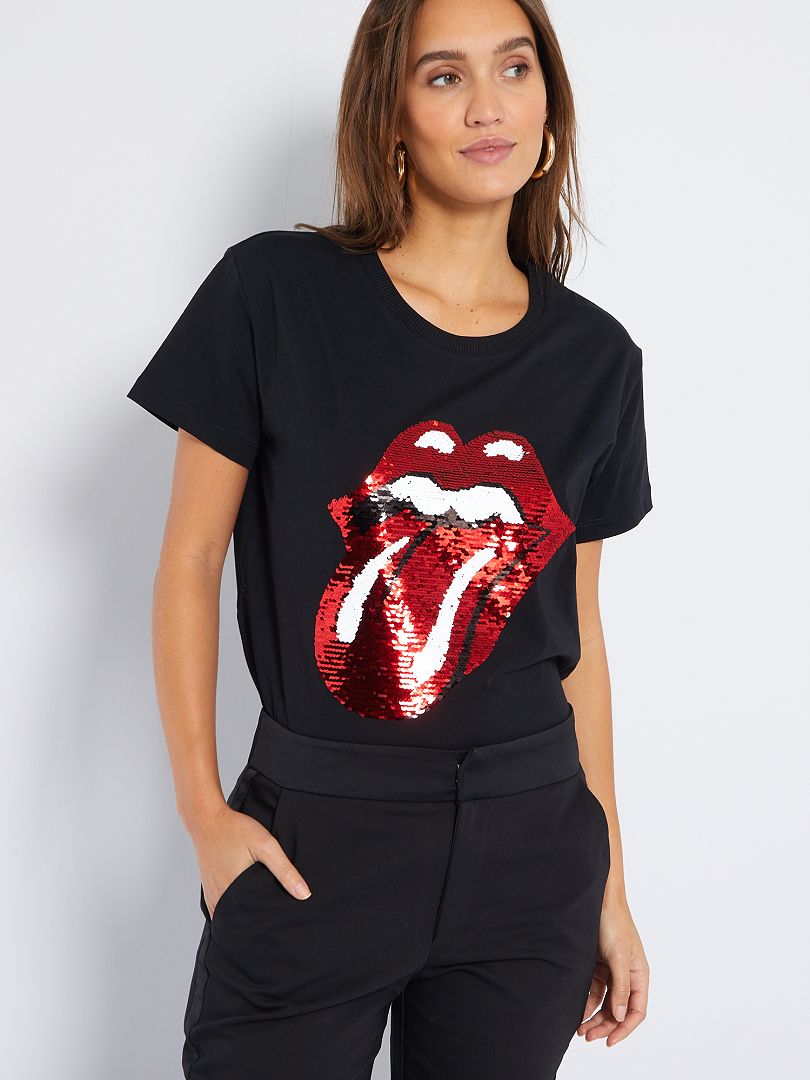 T-shirt 'Rolling Stones' con lustrini double face NERO - Kiabi