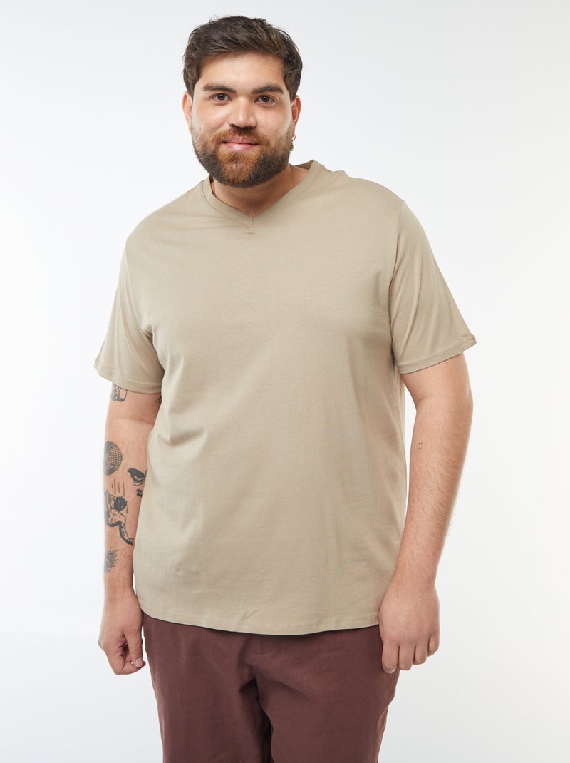 T-shirt scollo a V Beige - Kiabi
