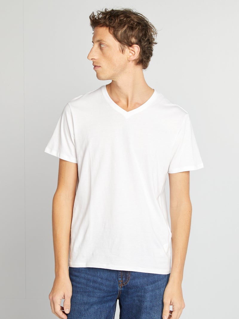 T-shirt scollo a V bianco - Kiabi