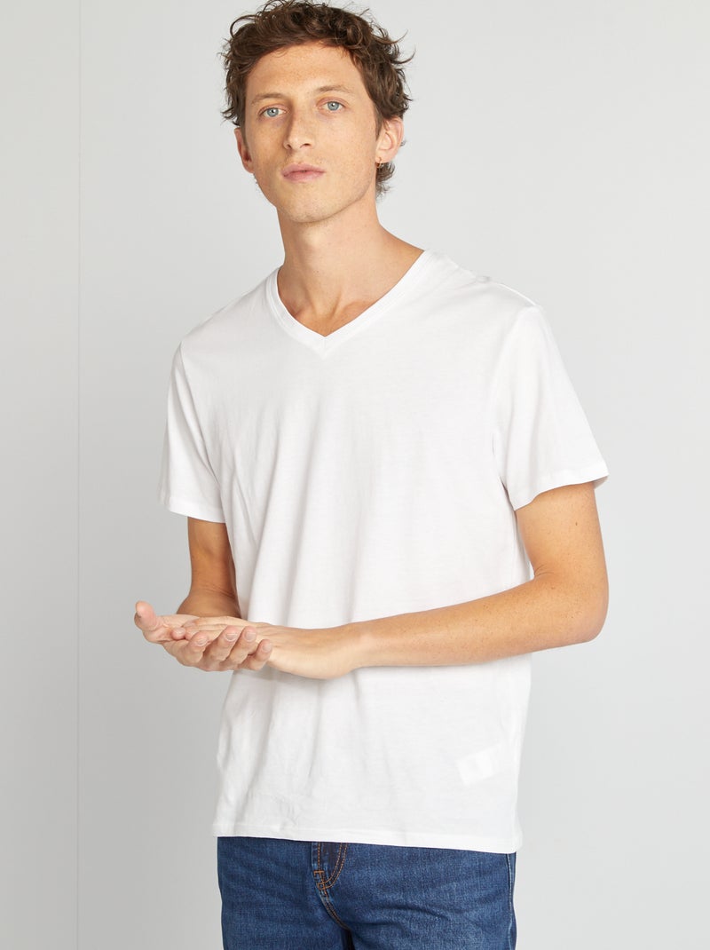 T-shirt scollo a V bianco - Kiabi