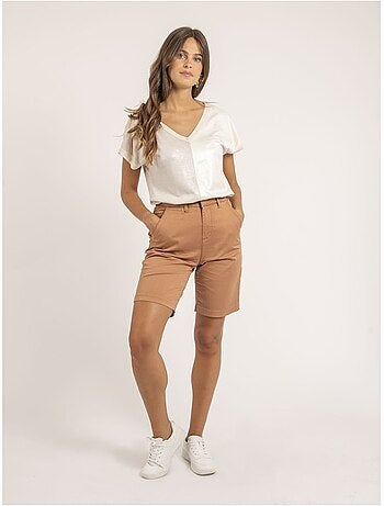 T-shirt scollo a V bimateriale FAZZY