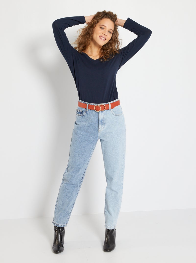 T-shirt scollo a V blu - Kiabi