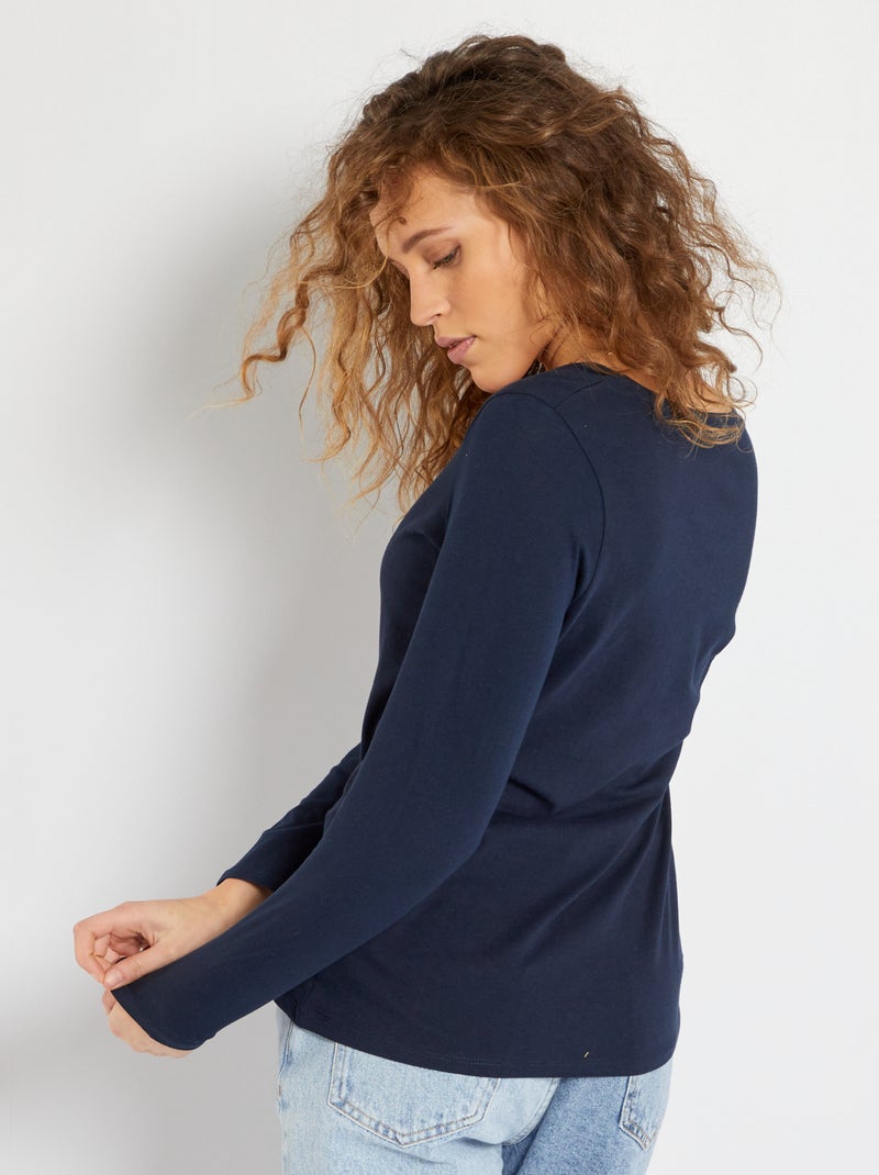 T-shirt scollo a V blu - Kiabi