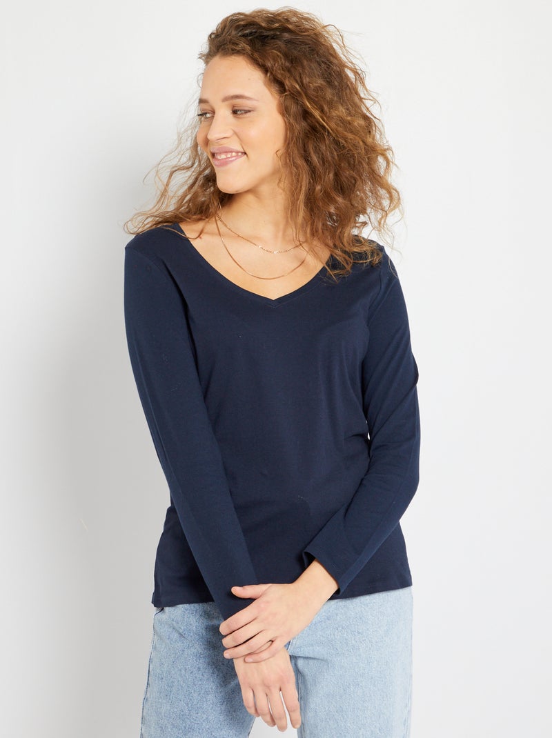 T-shirt scollo a V blu - Kiabi