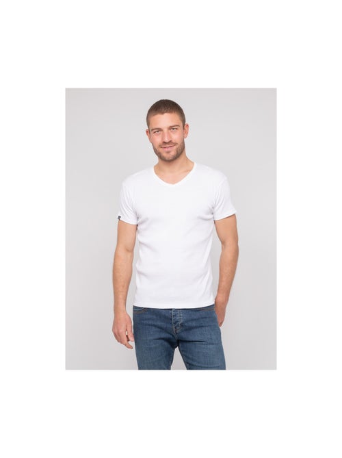 T-shirt scollo a V cotone a costine WILLIAM - Kiabi