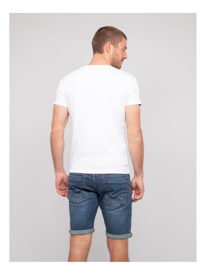 T-shirt scollo a V cotone a costine WILLIAM Bianco - Kiabi