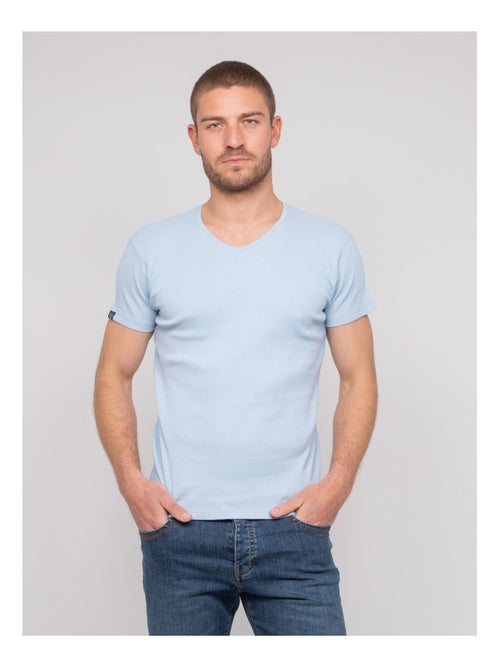 T-shirt scollo a V cotone a costine WILLIAM - Kiabi