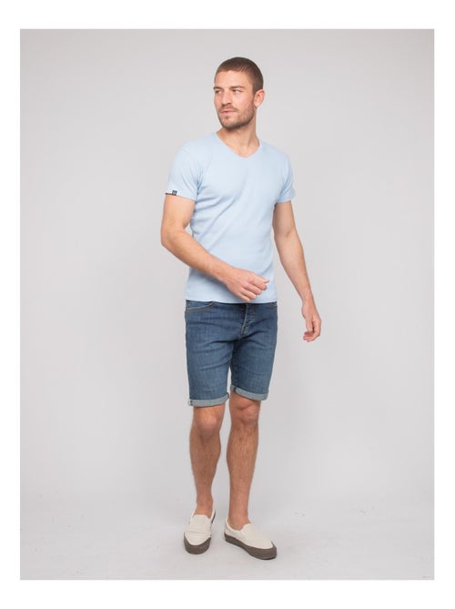 T-shirt scollo a V cotone a costine WILLIAM - Kiabi