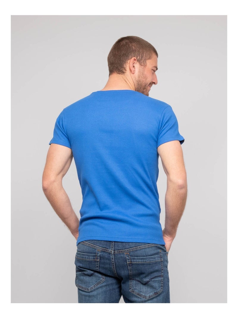 T-shirt scollo a V cotone a costine WILLIAM Blu reale - Kiabi