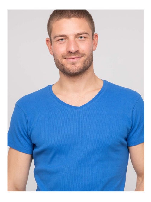 T-shirt scollo a V cotone a costine WILLIAM - Kiabi