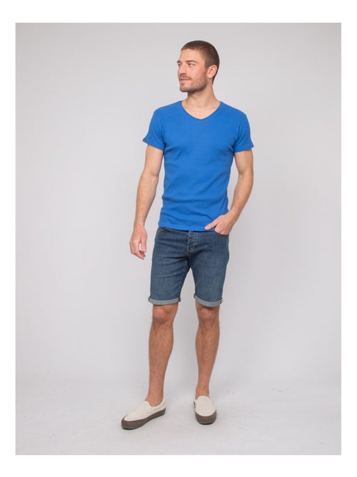 T-shirt scollo a V cotone a costine WILLIAM - Kiabi