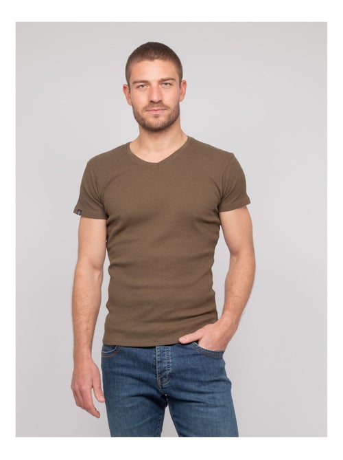 T-shirt scollo a V cotone a costine WILLIAM - Kiabi