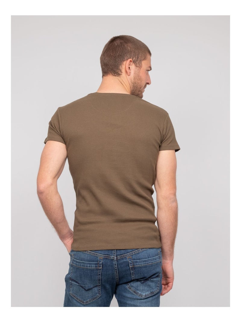 T-shirt scollo a V cotone a costine WILLIAM Cachi - Kiabi