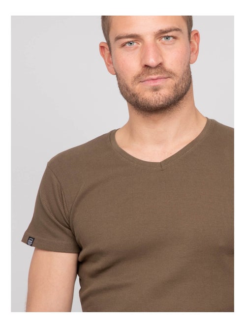 T-shirt scollo a V cotone a costine WILLIAM - Kiabi