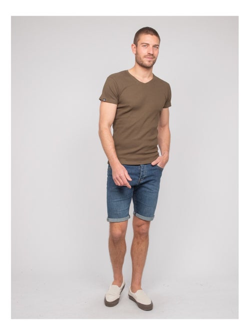 T-shirt scollo a V cotone a costine WILLIAM - Kiabi