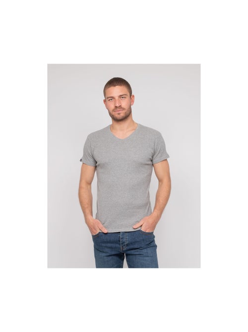 T-shirt scollo a V cotone a costine WILLIAM - Kiabi