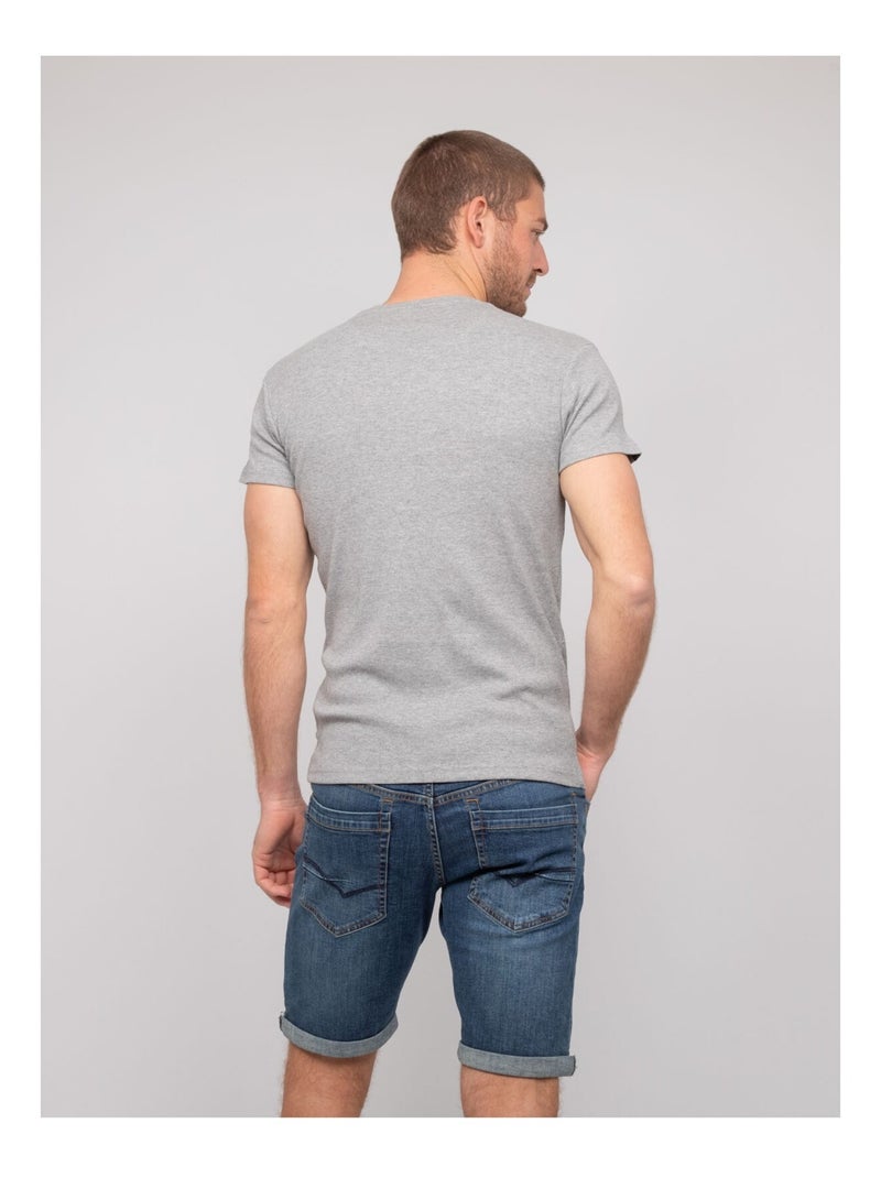 T-shirt scollo a V cotone a costine WILLIAM Grigio - Kiabi