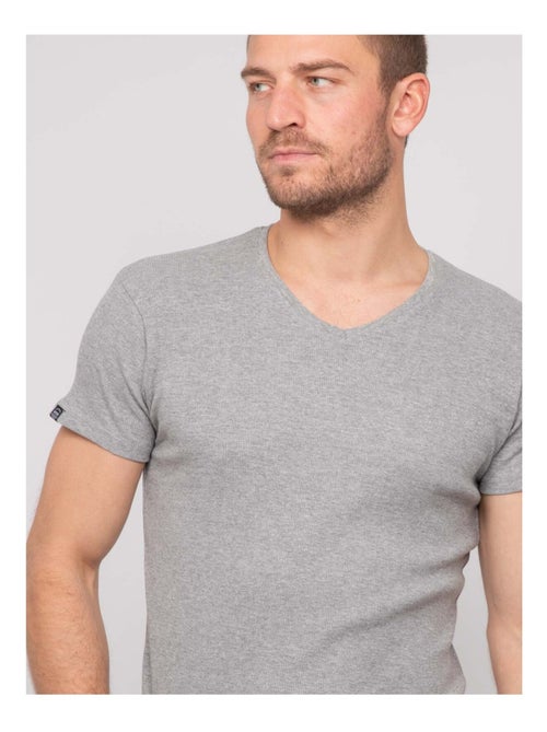 T-shirt scollo a V cotone a costine WILLIAM - Kiabi