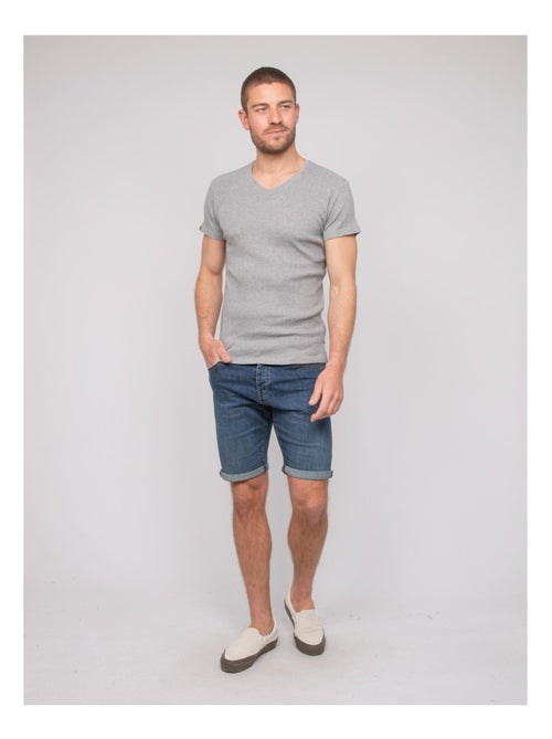 T-shirt scollo a V cotone a costine WILLIAM - Kiabi