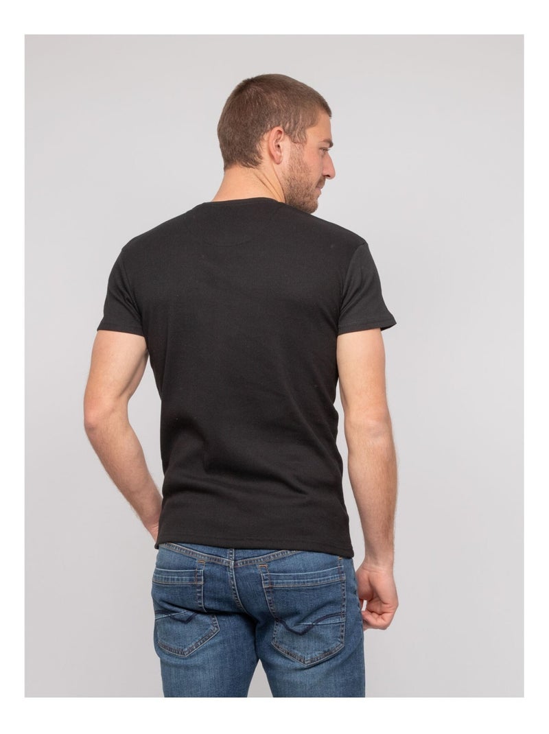 T-shirt scollo a V cotone a costine WILLIAM Nero - Kiabi