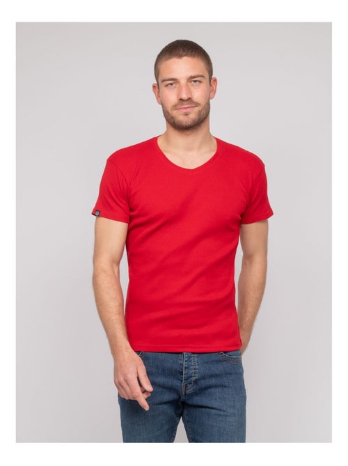 T-shirt scollo a V cotone a costine WILLIAM - Kiabi