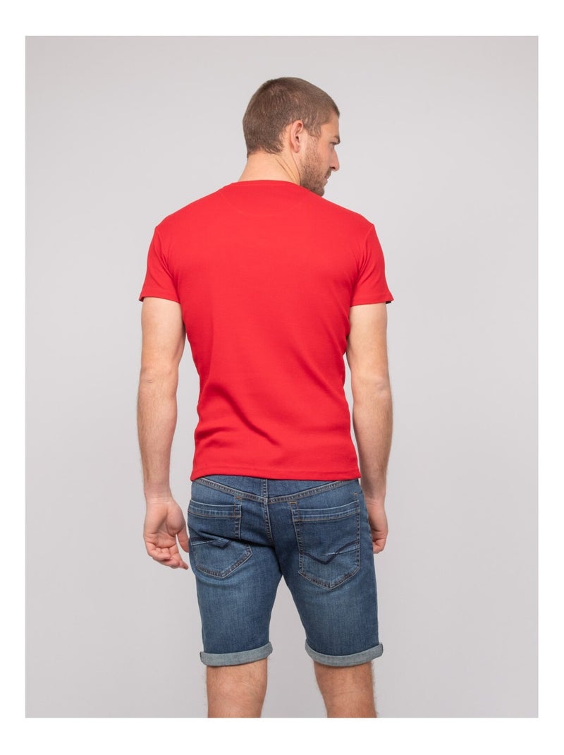 T-shirt scollo a V cotone a costine WILLIAM Rosso - Kiabi