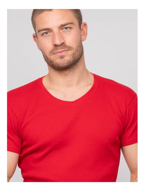 T-shirt scollo a V cotone a costine WILLIAM - Kiabi