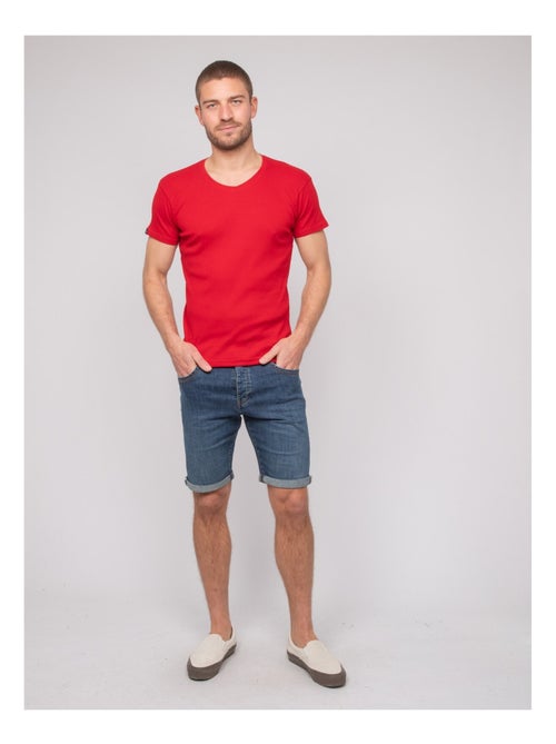 T-shirt scollo a V cotone a costine WILLIAM - Kiabi