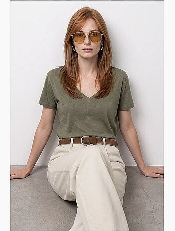 T-shirt scollo a v cotone lyocell manica corta dilvin