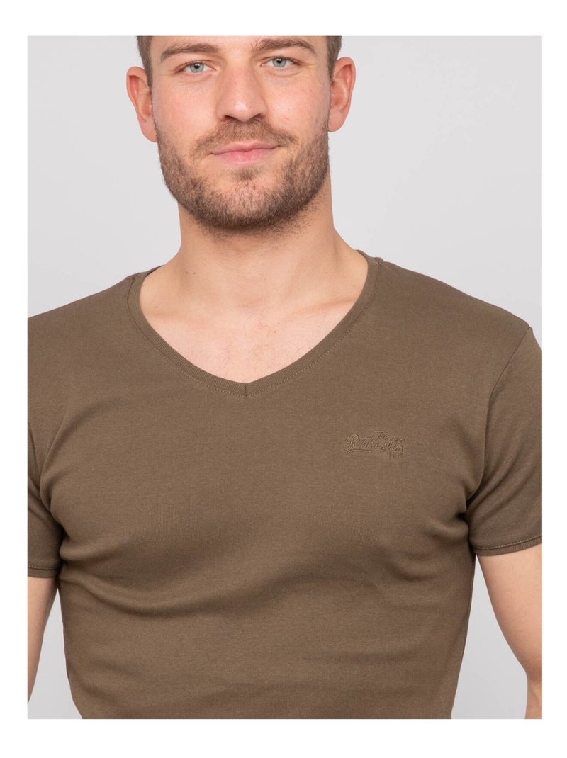 T-shirt scollo a V cotone WORKO Cachi - Kiabi