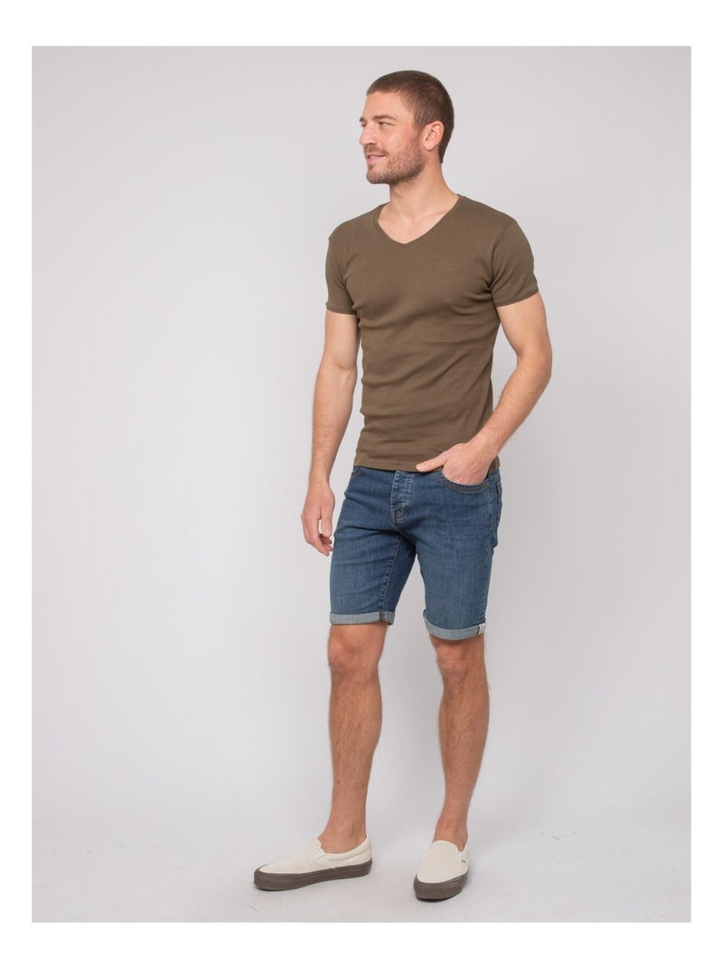 T-shirt scollo a V cotone WORKO Cachi - Kiabi