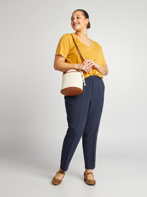 T-shirt scollo a V in misto lino - Kiabi