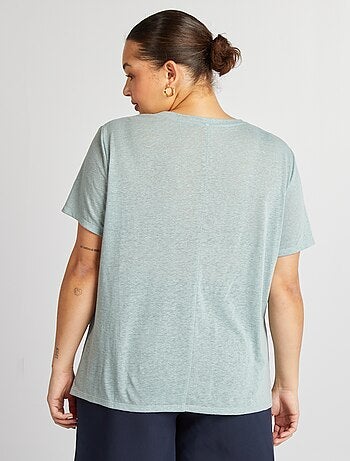 T-shirt scollo a V in misto lino