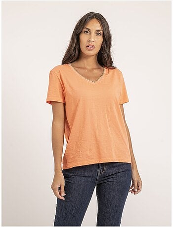 T-shirt scollo a V in puro cotone FAMIA