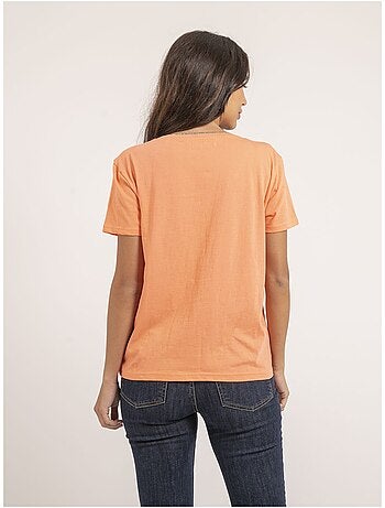 T-shirt scollo a V in puro cotone FAMIA