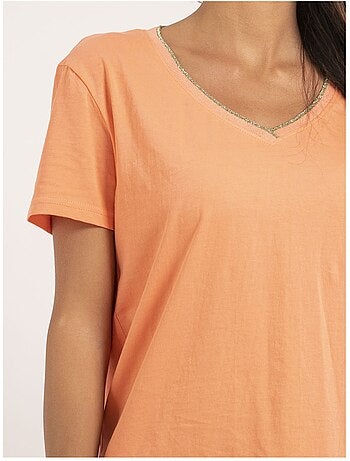 T-shirt scollo a V in puro cotone FAMIA