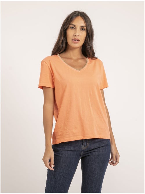 T-shirt scollo a V in puro cotone FAMIA - Kiabi