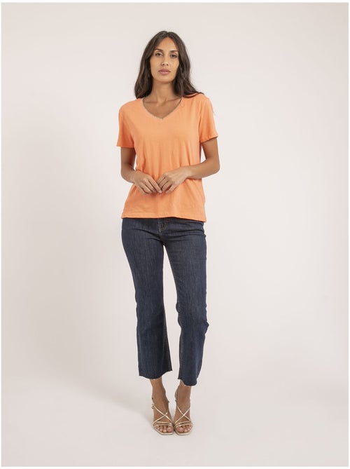 T-shirt scollo a V in puro cotone FAMIA - Kiabi