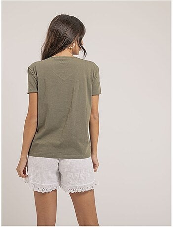 T-shirt scollo a V in puro cotone FAMIA