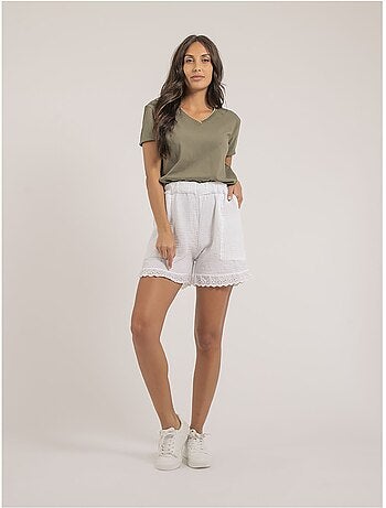 T-shirt scollo a V in puro cotone FAMIA