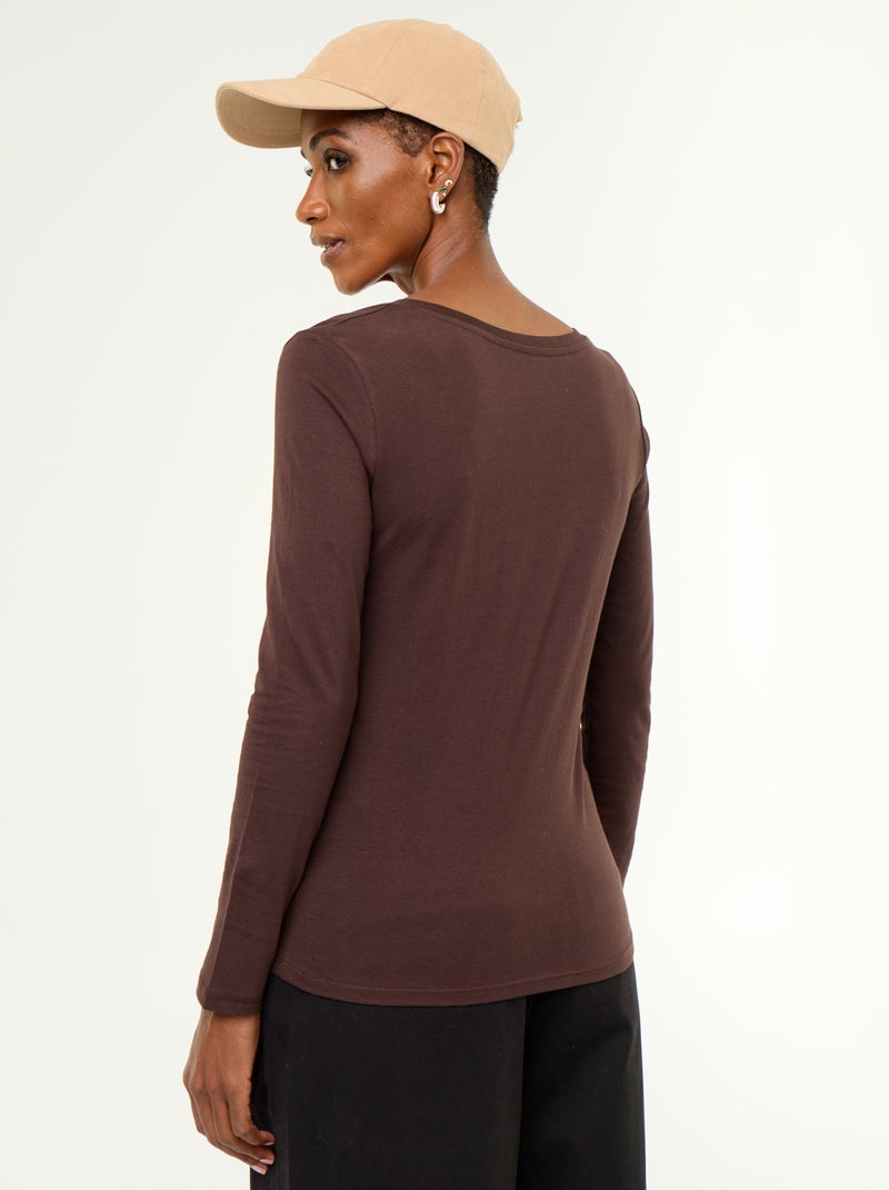 T-shirt scollo a V Marrone - Kiabi