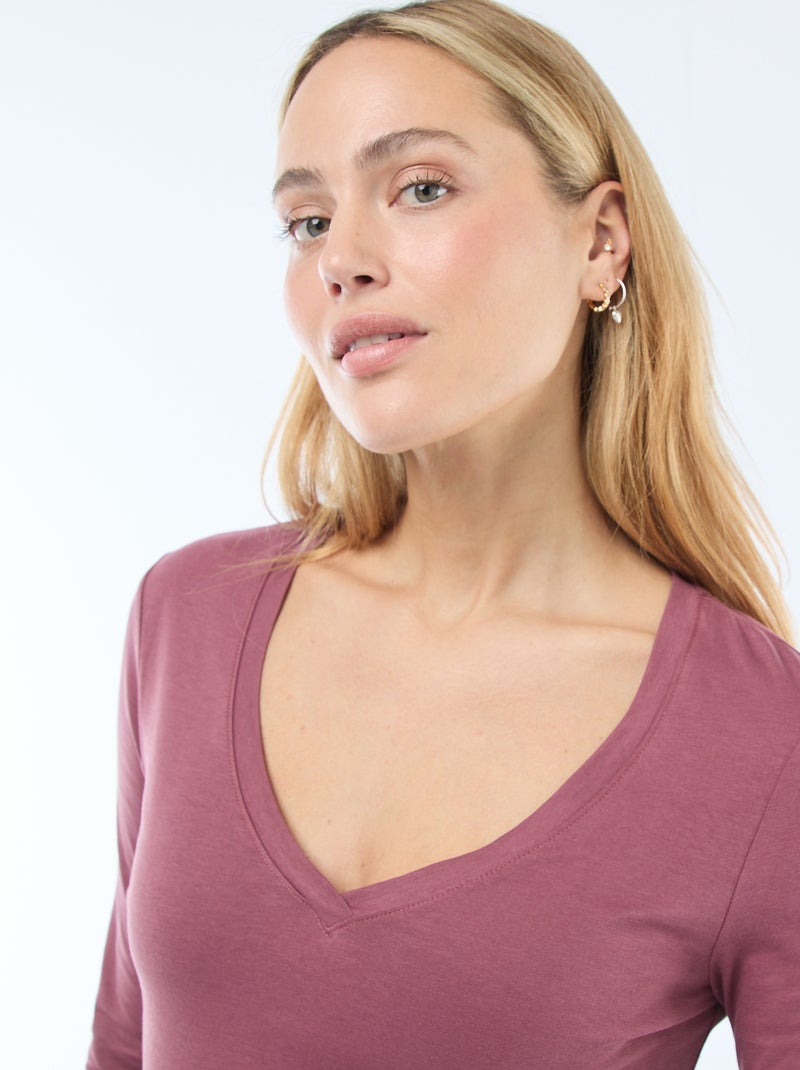 T-shirt scollo a V Rosa - Kiabi