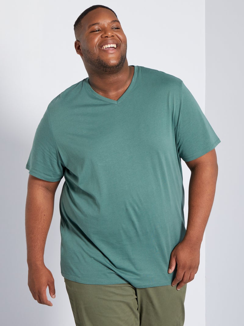 T-shirt scollo a V VERDE - Kiabi