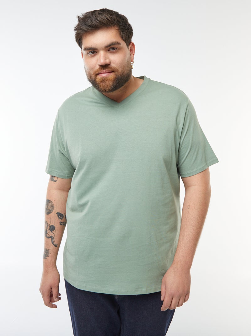 T-shirt scollo a V Verde - Kiabi