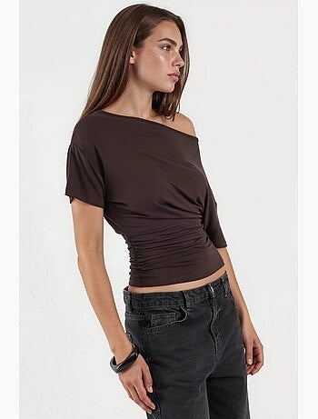 T-shirt scollo asimmetrico maglia viscosa morbida manica corta hiccup
