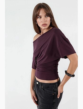 T-shirt scollo asimmetrico maglia viscosa morbida manica corta hiccup