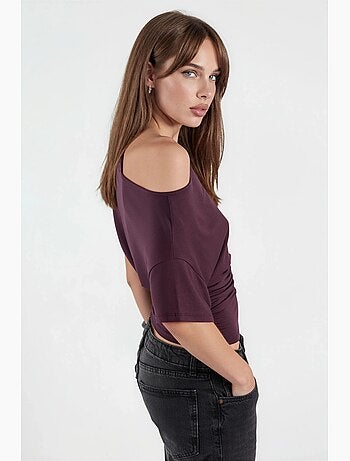 T-shirt scollo asimmetrico maglia viscosa morbida manica corta hiccup