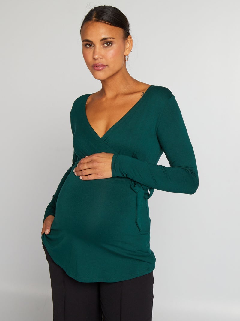 T-shirt scollo incrociato VERDE - Kiabi