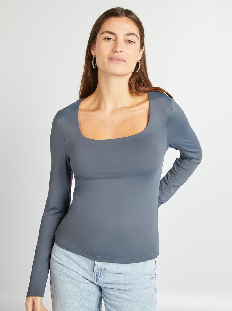 T-shirt scollo quadrato GRIGIO - Kiabi